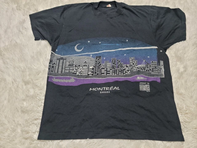 Montreal Shirt Vintage Quebec Canada City Skyline 2-Sided L T-Shirt Black 80s
