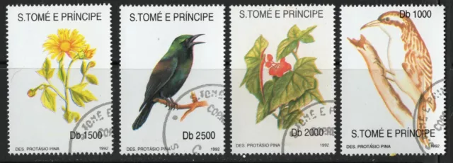 Thematic stamps ST.THOMAS PRINCE 1992 FLORA/BIRDS Mi.1330/3 cat 40 Euros used