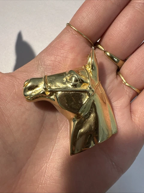 Belle Broche Tête De Cheval En Laiton Doré - Très Bon état - Idée Cadeau Vintage