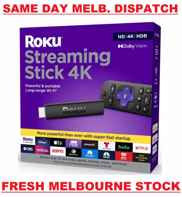 Roku Streaming Stick 4K 3820R 4K UHD HDR ULTRA HD w/ NETFLIX PLEX PRIME VIDEO