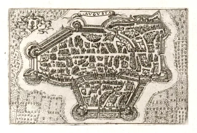 Augsburg Gesamtansicht Original Kupferstich Valegio 1595