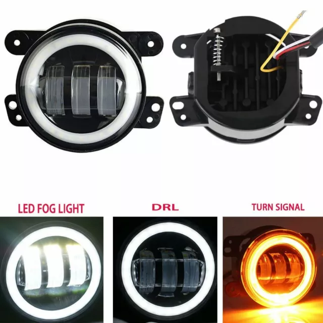 For Jeep Wrangler LJ JK TJ Dodge 4" 30W Led Fog Light DRL White Amber Halo Ring