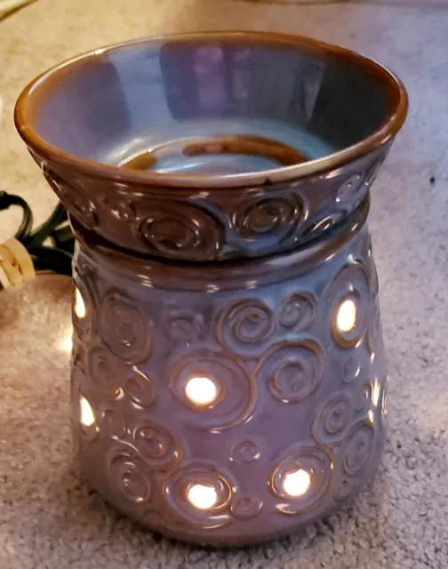 Scentsy Lisbon Angora Swirl Full Sized Round Wax Warmer Brown Blue DSW-LISB