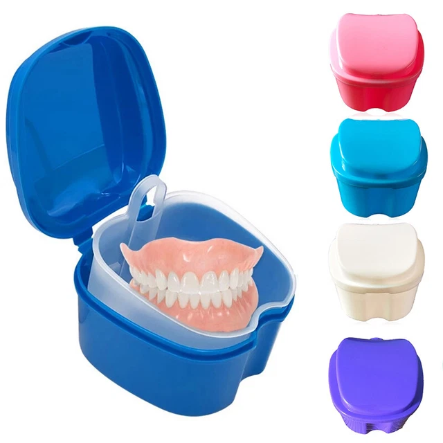 Caja de almacenamiento de dentaduras postizas caja dental de plástico limpieza de cavidad bucal >
