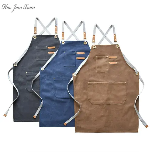 New Fashion Canvas Kitchen Aprons  Men Chef Work Apron For Grill Restaurant Bar