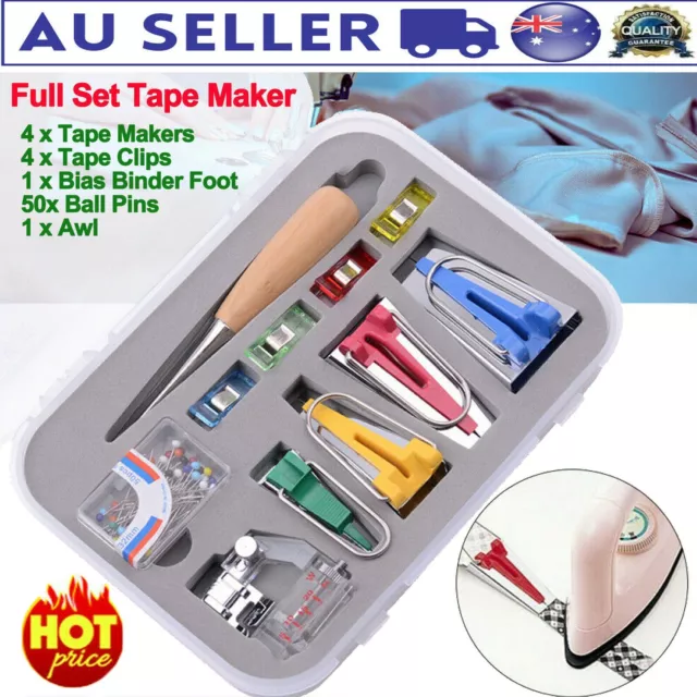 60PCS Bias Binding Tape Maker Kit Quilting Binder Fabric Sewing Foot Tool Set RL