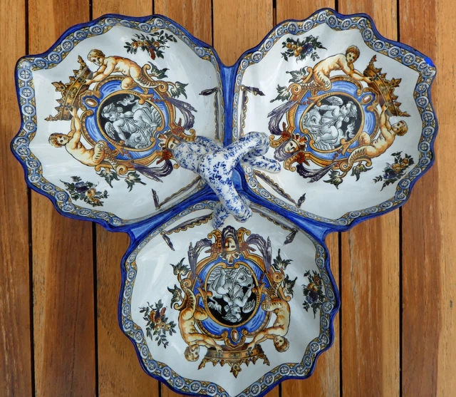 Ancien plat mendiant serviteur en faïence de GIEN Renaissance italienne XIXème