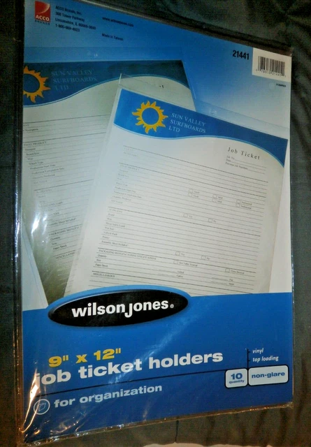 Wilson Jones Top-Loading Job Ticket Holder, Nonglare Finish, 9 X 12, Clear/Frost