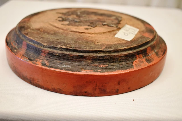 Antique Burmese Lacquerware Old Lacquer Plate Tray Round Red Wooden Rare Old "12 5