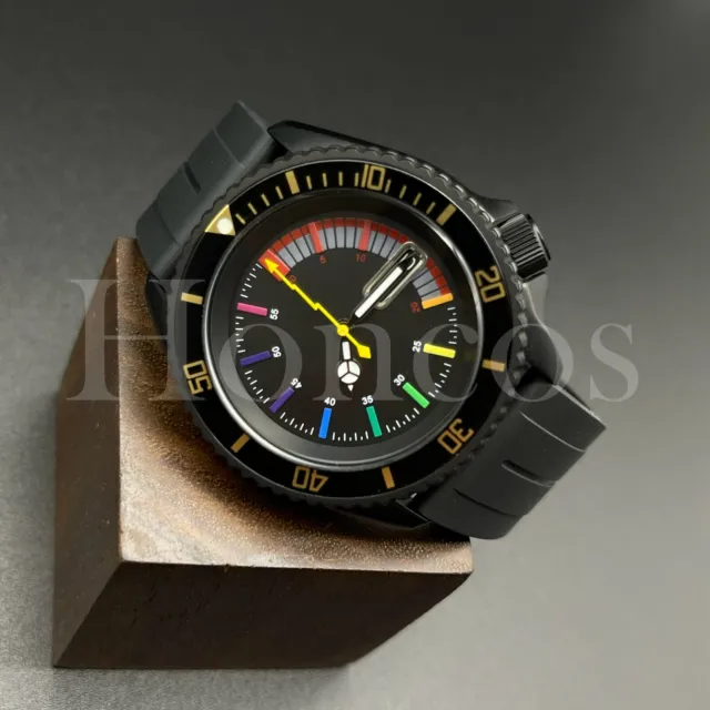 Custom Made Mods Watch SKX Style NH36 Auto Movement Black/Gold Rainbow Hours