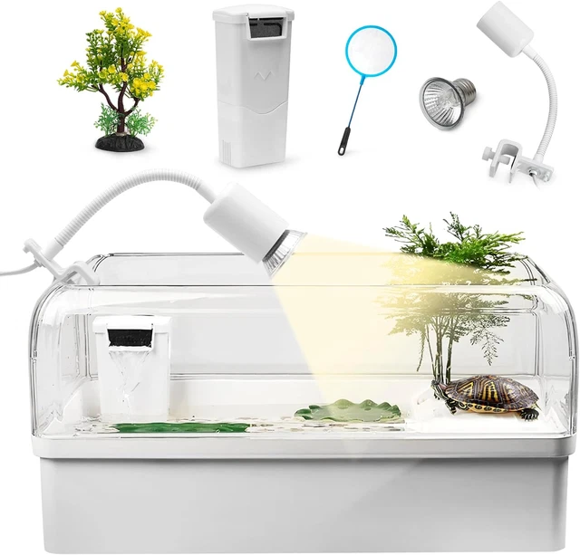 Turtle Tank Habitat Kit, Aquatic Tortoise Starter Enclosure with Hideout, Multi