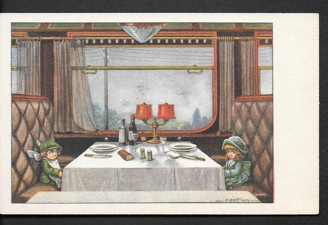 RARA CARTOLINA BAMBINI TRENO FIRMATA BERTIGLIA serie 2225