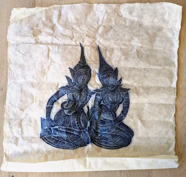 Vintage Thai Cambodian Temple Charcoal Art Rubbing on Rice Paper Musicians