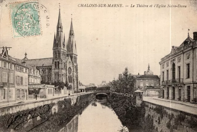 *12106 cpa Chalons sur Marne - the Theatre and Church of Notre Dame