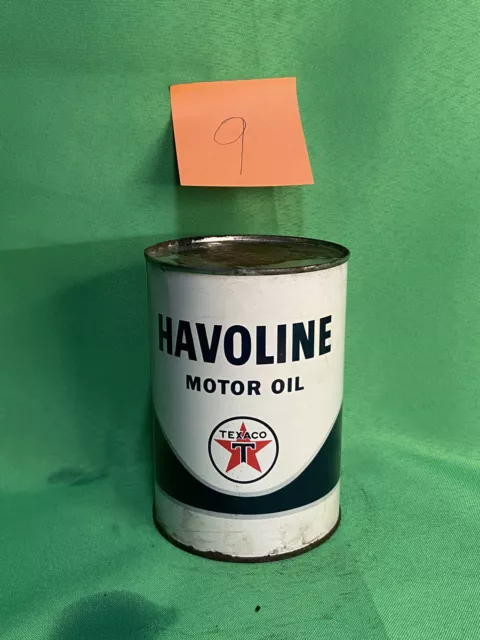 VINTAGE 1950S TEXACO HAVOLINE MOTOR OIL 1 QUART CAN BULL'S EYE FULL $13 ...