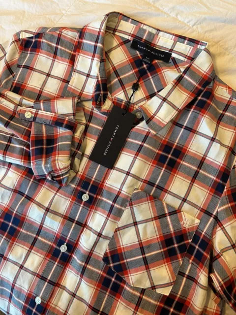 Tommy Hilfiger Women's Red/Navy Blue Plaid Long Sleeve to 3/4 Sleeve sz Large