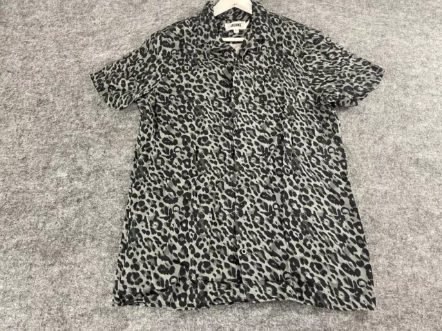 Jacamo Shirt Mens Large Button Up Leopard Cheetah Viscose Short Sleeve N132