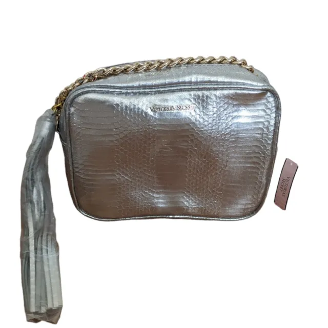 NWT Victoria’s Secret Fashion Silver Metallic Crossbody Bag Purse Cross-body