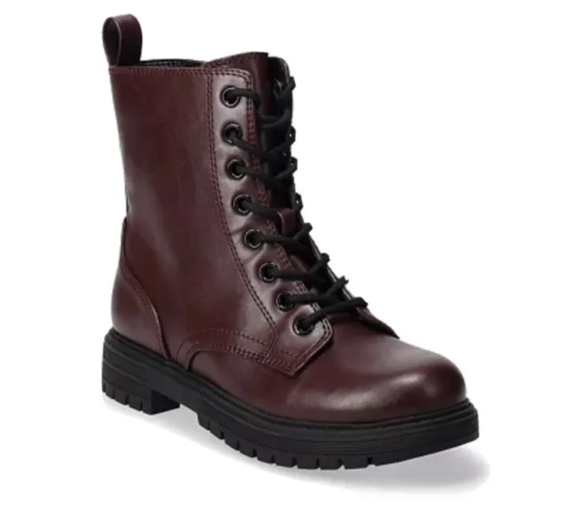 SO Reindeer Women’s Faux Leather Burgundy Combat boots NEW Size 8