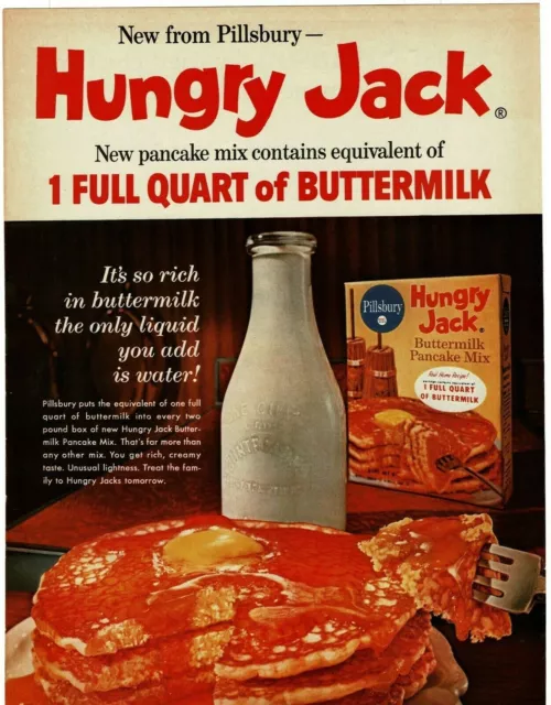 1962 PILLSBURY Hungry Jack Buttermilk Pancakes w/ butter syrup Vintage Print Ad