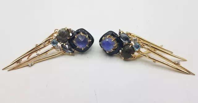 Alexis Bittar Goldtone Enamel & Glass Clip-on Dangle Earrings