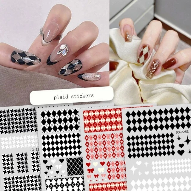 Calcomanía de uñas pegatina para uñas rombo a cuadros deslizadores de uñas negro/blanco autoadhesivo