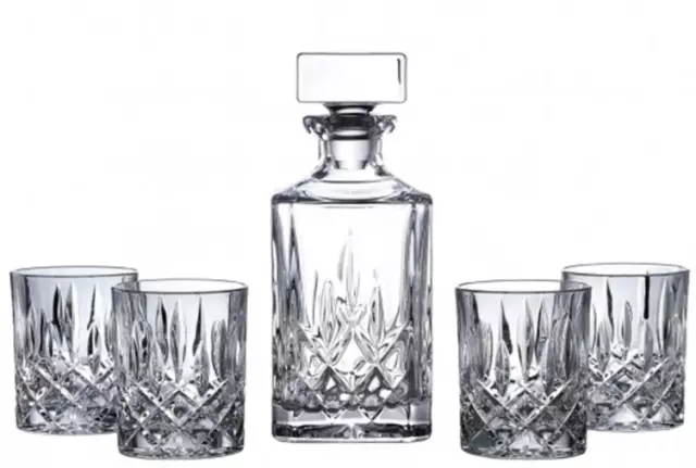 Royal Doulton Spirit Square Crystal Decanter and 4 Tumbler Glasses - CIDESN14244