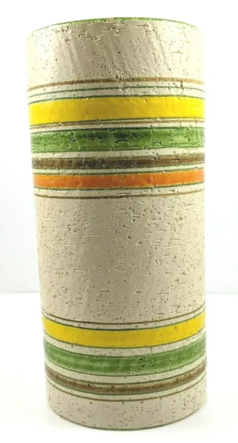 Rosenthal Netter Bitossi Striped Cylinder Pottery Vase MCM Italy Label