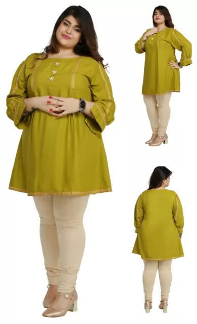 PLUS SIZE - Women Ethnic Plus Size Kurti Green Tunic Kurta Shirt Dress ECURVE03C