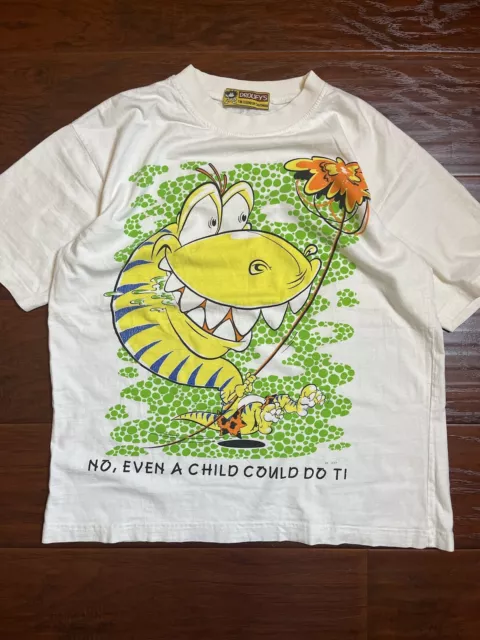 Vintage 90s Tyrannosaurus Rex Dinosaur Caveman T-Shirt Droufy Yellow Tarzan M