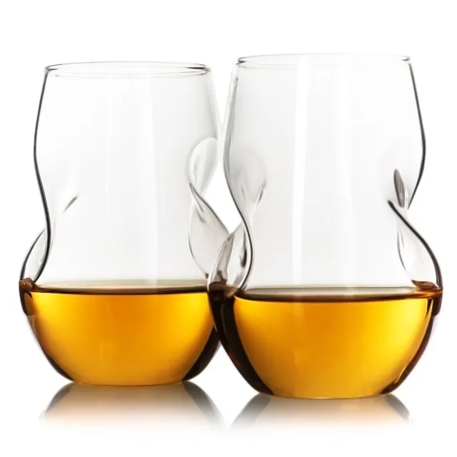 Set of 2 Rocking Whiskey Glasses Swirling Whisky Tumblers Bar Wine Xmas Gift Set