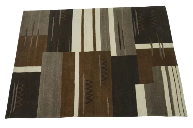 Nepal Tapis Noué à la Main 100% Laine Braun Beige Gris 140x195 CM N763