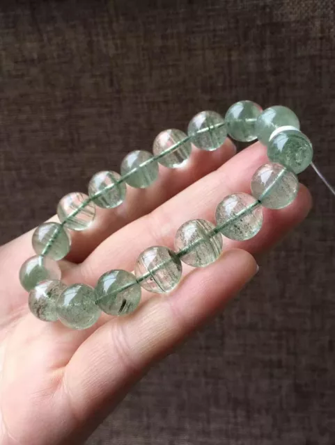 12mm Natural Clear Quartz Green Phantom Crystal Gemstone Round Beads Bracelet