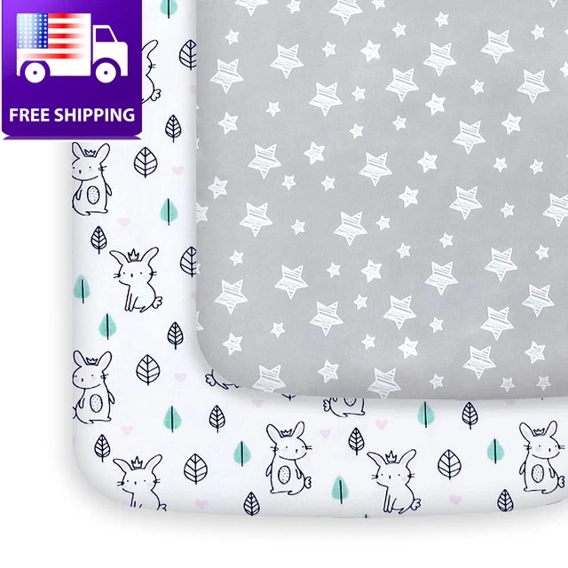 Pack and Play Sheets, 2 Pack Mini Crib Sheets, Stretchy Pack N Play Playard Fitt