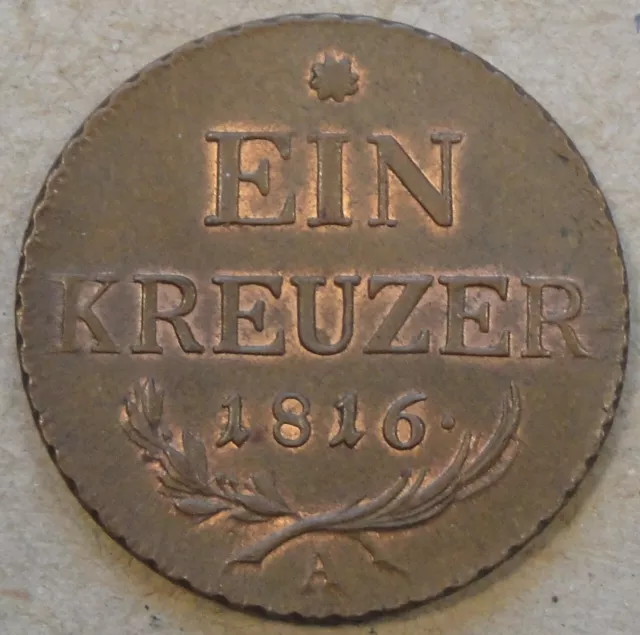 Austria 1816-A Kreuzer AU-UNC with some Red