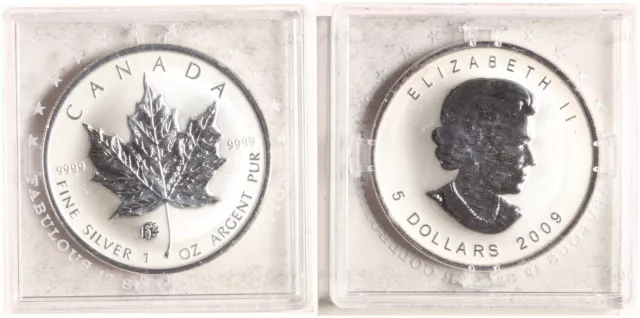 Kanada 5 Dollars 2009 F 12 - Maple Leaf - 1 Unze - Silber - Stgl. in Kapsel