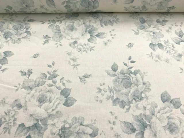 Baumwollstoff Vintage Rosen grün blau cremefarben Panama Vorhang Blind Polsterung