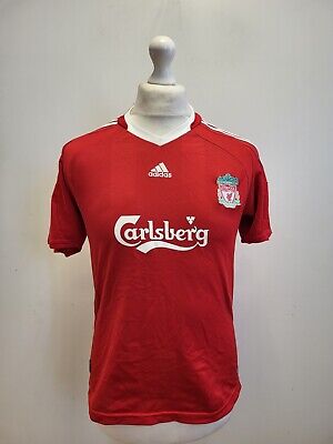 UU975 da Uomo Adidas Liverpool FC HOME CARLSBERG 08-10 RED KIT Maglietta Da Calcio UK M 