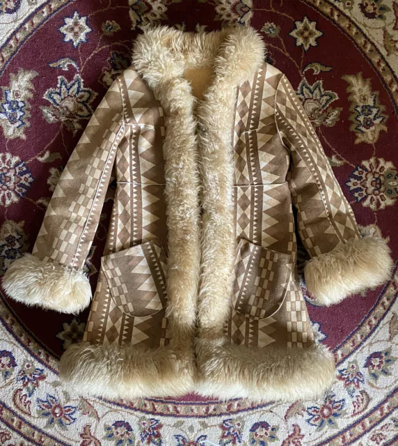 Vintage 70s 60s mod Afghan Penny Lane hippie boho y2k aztec sheepskin zazi coat