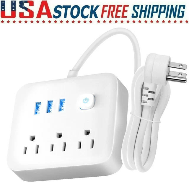 ULTRA THIN FLAT Plug Power Strip with Multi Outlet 3 USB Port 4FT
