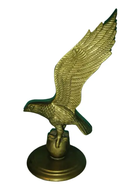 Vintage Solid Brass Flying Bald Eagle Hawk Bird Desk Table Figurine  8 1/2"