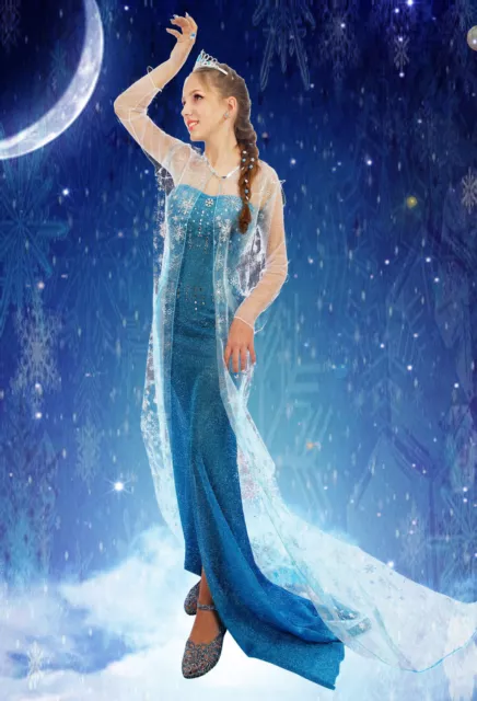 Mujer Frozen Princesa Elsa Disfraz Cosplay Fiesta Vestido Disfraz 8-16