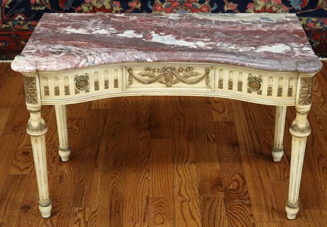 French Louis XVI Style Low Marble Top Vanity Table