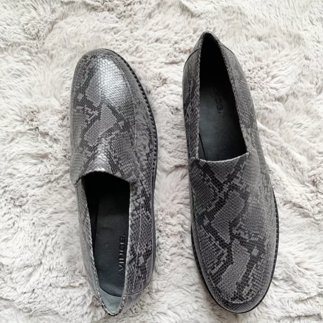 Vince Zeta Platform Loafer Womens 9.5 Snakeskin Embossed Dark Grey NEW 3