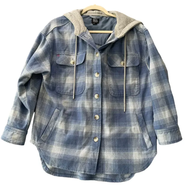 BDG Urban Outfitters Women's Sz XS Lydia Hooded Blue Gray Flannel Shirt Jacket