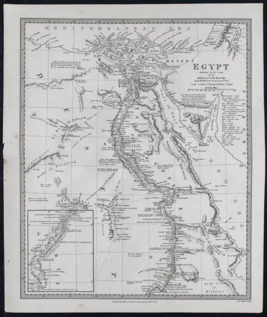 1831 - Égypte - Carte géographique ancienne - SDUK - Gravure - Nil et Afrique