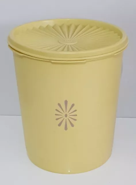 Vintage Tupperware Medium Tall Press Seal Lid Container Canister Yellow Harvest