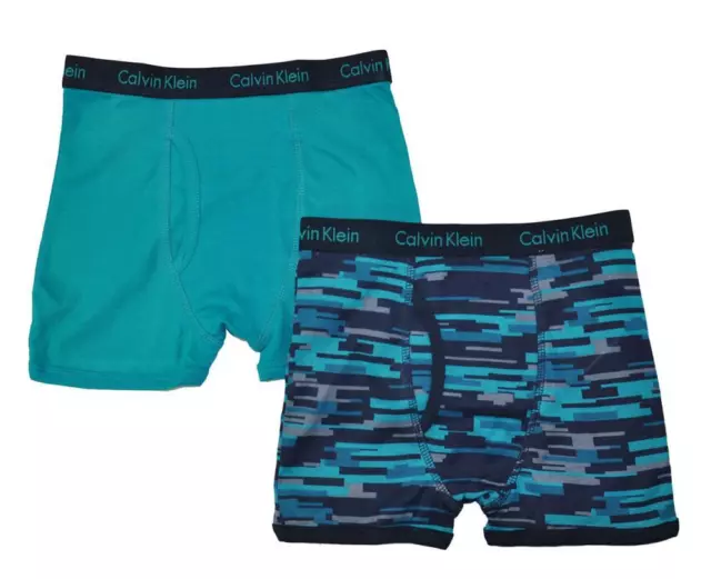 Calvin Klein Boys Navy & Teal 2 Pack Boxer Briefs Size 4/5 6/7 8/10 12/14 16/18