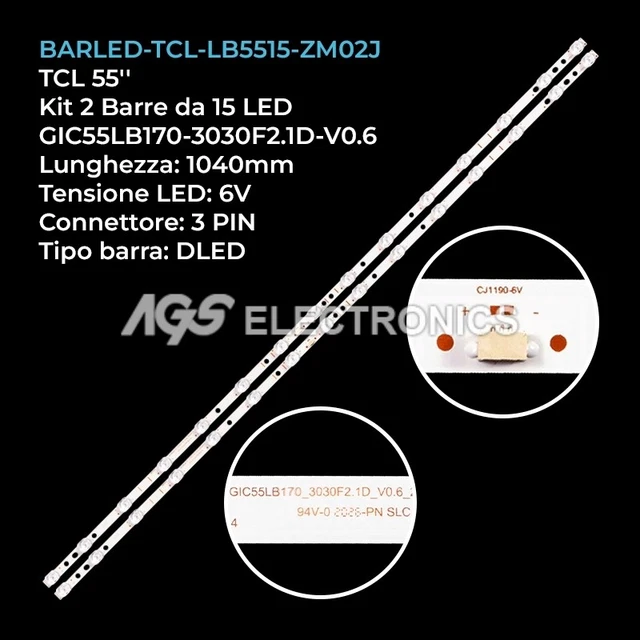 Kit 10 Barres LED Pour TV TCL 55 Pouces - Référence 4C-LB5505-HR3, 6V, Longueur 570mm, Neuf