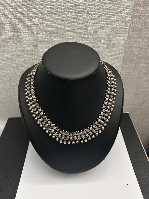 Très Beau Collier Chaîne En Argent Massif 925 - Maille Art Nouveau, Déco Simple